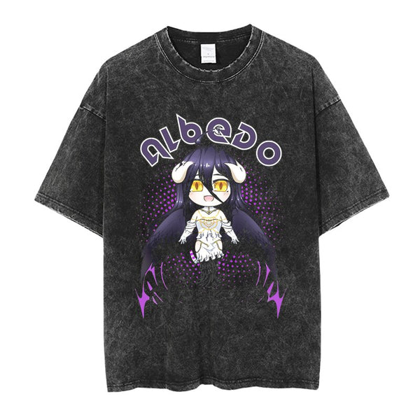 Overlord Albedo Momonga Jrpg Isekai Gamma Narberal Demiurge Bloodfallen Shalltear Rpg Game Yggdrasil Y2K Classic Vintage Retro Washed Anime T-Shirt Tee Harajuku Streetwear Mang Aesthetic Handmade Japanese Culture JK Casual Printed Anime Pattern Cosplay Comic Con Festival Gift Apparel Clothing Heavy Cotton Oversized Tee Tokyo Otaku Weeb Fashion