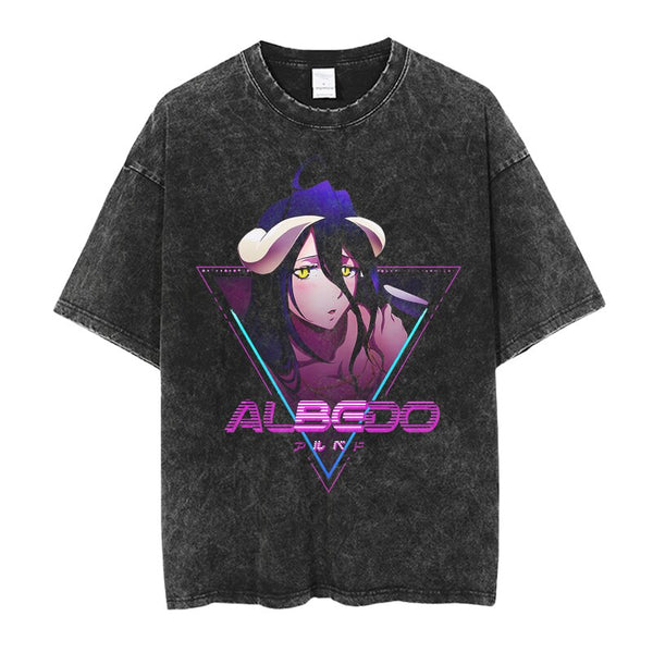 Overlord Albedo Momonga Jrpg Isekai Gamma Narberal Demiurge Bloodfallen Shalltear Rpg Game Yggdrasil Y2K Classic Vintage Retro Washed Anime T-Shirt Tee Harajuku Streetwear Mang Aesthetic Handmade Japanese Culture JK Casual Printed Anime Pattern Cosplay Comic Con Festival Gift Apparel Clothing Heavy Cotton Oversized Tee Tokyo Otaku Weeb Fashion