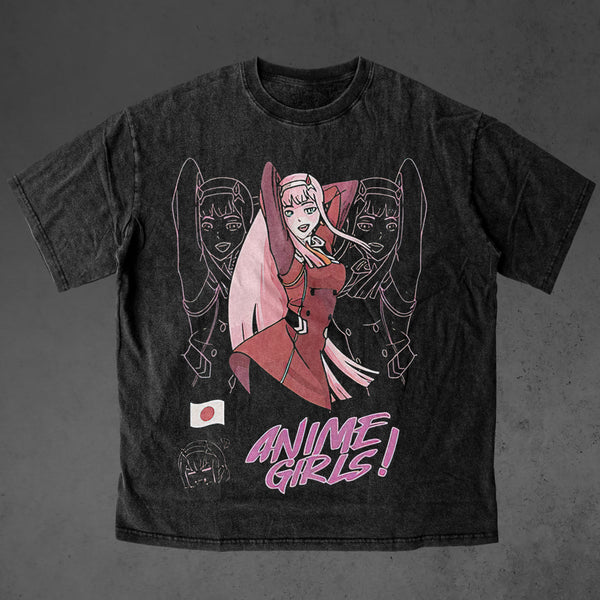 Darling in the Franxx Zero Two Danceing in the Rain Vintage Anime Oversized T-Shirt Anime Crush