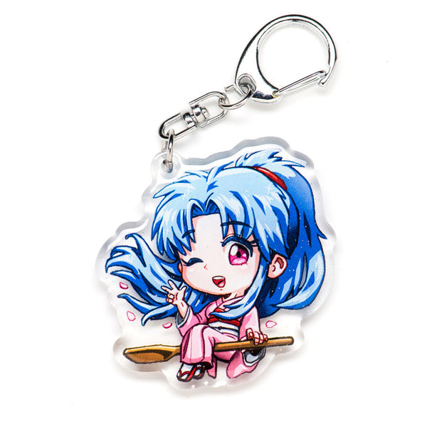 Classic Yu Yu Hakusho acrylic keychain featuring double-sided designs of Yusuke, Kurama, Hiei, Kuwabara, and Botan. Bold, vibrant, scratch-resistant colors with a glitter epoxy coating for an eye-catching look. Perfect for accessorizing backpacks, lanyards, and Ita bags. Durable silver D-clasp ensures long-lasting quality. A must-have collectible and the perfect gift for Yu Yu Hakusho fans and anime lovers!