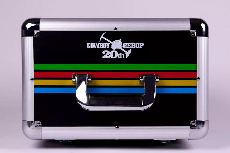 Cowboy Bebop 20th Anniversary Ultimate Edition collector’s box set featuring the complete anime series and movie on Blu-ray, three official Yoko Kanno soundtracks (Soundtrack 1, No Disc, and Blue), a 120-page hardcover art book with rare concept designs, all housed in a numbered retro vinyl-style flight case—this once-in-a-lifetime release is a true collector’s grail for those who grew up with Spike, Jet, Faye, Ed, and Ein; more than a box set, it’s a piece of anime history for fans who remember.