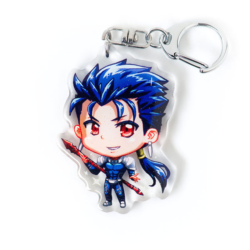 Cu Chulainn acrylic keychain from Fate Stay Night featuring Lancer character, anime acrylic charm inspired by Fate Zero, Fate Grand Order and Fate Strange Fake
