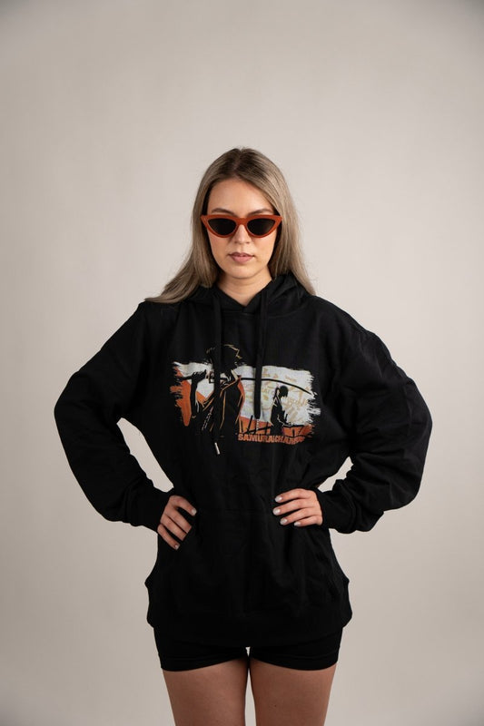 Samurai Champloo oversized anime hoodie featuring Mugen, Jin and Fuu, hip hop inspired anime streetwear by Anime Crush
