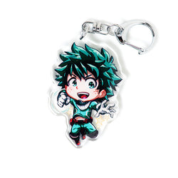 Exclusive My Hero Academia acrylic keychain featuring double-sided designs of fan favorites like Deku, Bakugo, and Todoroki. Eye-catching, vibrant, scratch-resistant colors with glitter epoxy coating. Ideal for backpacks, lanyards, and Ita bags. Durable silver D-clasp for lasting use. Perfect collectible and gift for anime fans and MHA lovers!