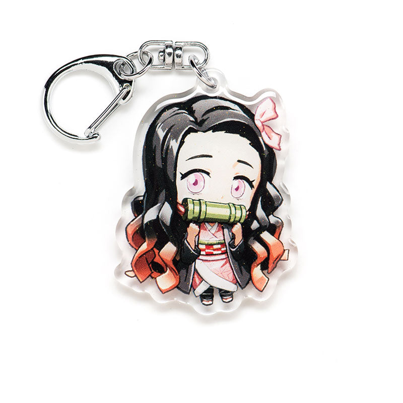 Buy Demon Slayer acrylic keychain featuring double-sided designs of Tanjiro, Nezuko, Zenitsu, Inosuke, and more. This premium 4-inch keychain with a 2.4-inch anime figure has vibrant, scratch-resistant colors and glitter epoxy coating. Ideal for keychains, backpacks, lanyards, and Ita bags. A unique limited edition design by Anime Crush, perfect for otaku collectors, manga lovers, and anime fans. Durable silver D-clasp for long-lasting use. Perfect anime gift.