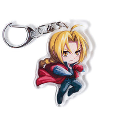 Buy Fullmetal Alchemist acrylic keychain featuring iconic characters like Edward and Alphonse Elric. This premium 4-inch keychain with a 2.4-inch anime figure offers vibrant, scratch-resistant colors and a glitter epoxy coating. Ideal for keychains, backpacks, lanyards, and Ita bags. A limited edition design perfect for Fullmetal Alchemist collectors, otaku, and anime fans. Includes a durable silver D-clasp for long-lasting use. Perfect anime gift.