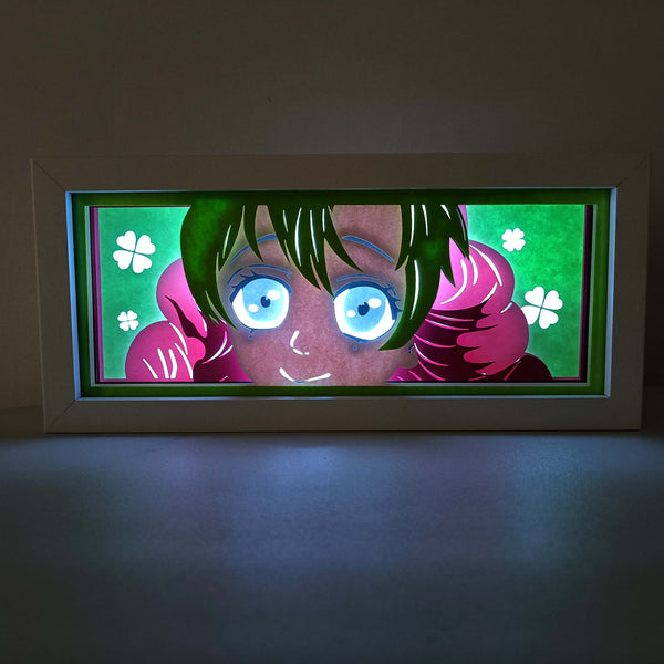 Custom Demon Slayer anime light box with 3D paper carving and RGB LED lights featuring Tanjiro and Nezuko. Perfect for anime gifts, Christmas decorations, and decor for fans and collectors. Remote-controlled colors create a vibrant, action-packed ambiance for bedrooms, desks, or anime-themed spaces. This handmade piece is an ideal gift for holidays or birthdays, designed for lovers of intense battles and stunning anime decor. A must-have for Demon Slayer fans looking to enhance their collection.