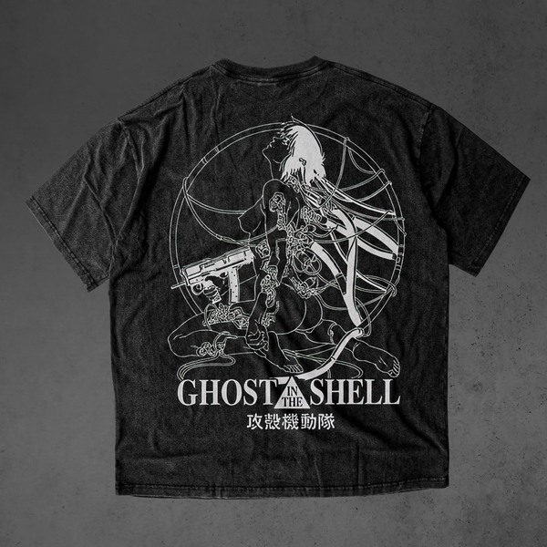 Vintage oversized Ghost in the Shell streetwear tee with classic washed Harajuku Y2K vibes, perfect for skateboarders, otaku, and cyberpunk anime fans. This heavyweight cotton shirt features Major Motoko Kusanagi, Batou, and the Tachikoma in bold, futuristic artwork. Ideal for skating, gym, or cosplay, this tee captures the high-tech, dystopian essence of Ghost in the Shell, merging cybernetic action with edgy streetwear fashion. A must-have for fans of cyberpunk culture and the iconic Section 9 operatives