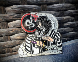 Obanai Iguro Enamel Pin Collection – Limited Edition Collectibles Featuring Obanai from Demon Slayer. Premium Black Nickel Finish, Hard Enamel with Print Details, Numbered with Lasered Logo, Large 3 Inches (7.6 cm), Double Butterfly Clutch for Secure Attachment. Perfect Anime Merchandise for Demon Slayer and Obanai Iguro Fans, Collectors, and Enthusiasts. Includes Exclusive Obanai Iguro Design, Anime Accessories, Otaku Gifts, Anime Convention Collectibles, and Cosplay Accessories.