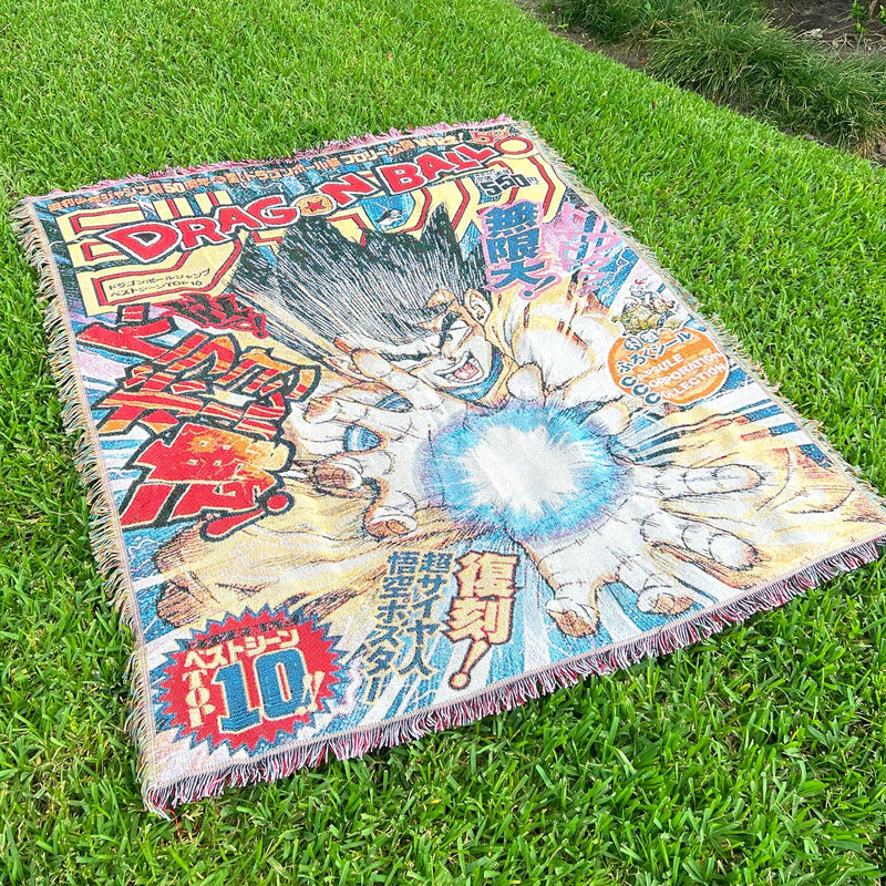 Dragon Ball Woven Tapestry Blanket featuring legendary characters like Goku, Vegeta, and Gohan in vibrant, high-quality artwork. This stunning tapestry captures the action-packed energy and iconic moments of the Dragon Ball universe, making it perfect for home decor, a cozy throw, or a thoughtful gift for fans. Celebrate the timeless journey of Saiyans, battles, and Dragon Balls with this beautifully crafted piece that brings the epic world of Dragon Ball into your space.