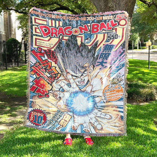 Dragon Ball Woven Tapestry Blanket featuring legendary characters like Goku, Vegeta, and Gohan in vibrant, high-quality artwork. This stunning tapestry captures the action-packed energy and iconic moments of the Dragon Ball universe, making it perfect for home decor, a cozy throw, or a thoughtful gift for fans. Celebrate the timeless journey of Saiyans, battles, and Dragon Balls with this beautifully crafted piece that brings the epic world of Dragon Ball into your space.