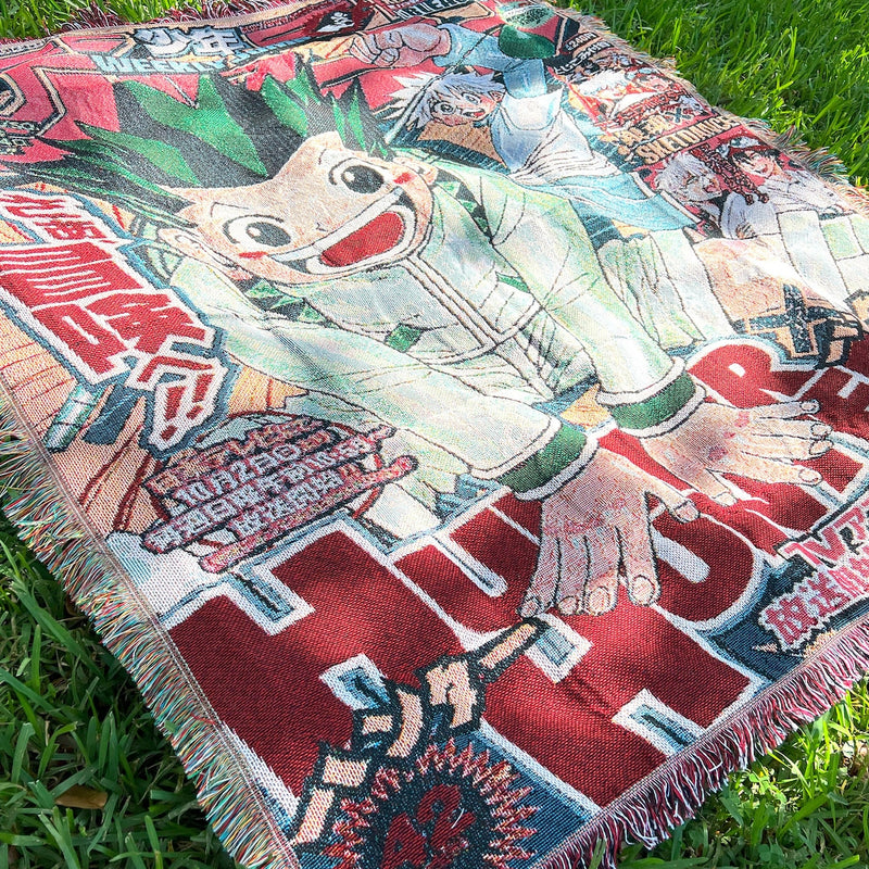 Hunter x Hunter Woven Tapestry Blanket featuring iconic characters like Gon, Killua, and Hisoka, brought to life with stunning detail and vibrant colors. This high-quality tapestry captures the adventurous spirit and emotional depth of the series, making it perfect for home decor, a cozy throw, or a unique gift for Hunter x Hunter fans. Celebrate the unforgettable journey through the world of Hunters with this beautifully crafted piece that showcases your love for one of anime’s most beloved series