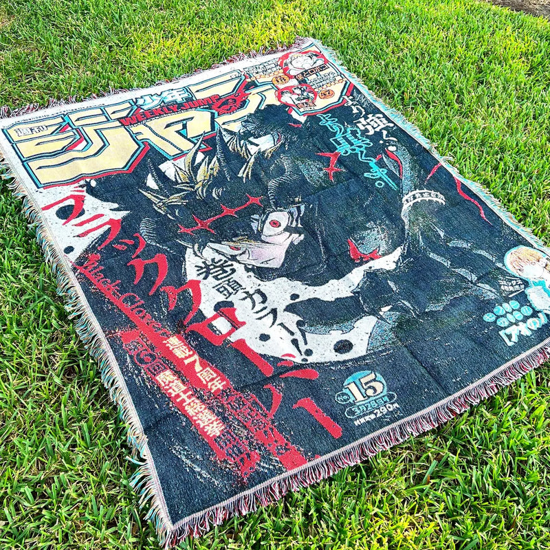 Black Clover Woven Tapestry Blanket featuring Asta, Yuno, and the Magic Knights in stunning, vibrant artwork. This high-quality tapestry captures the magical essence and dynamic energy of the iconic series, making it perfect for home decor, a cozy throw, or a heartfelt gift for fans. Celebrate the themes of perseverance, friendship, and the quest to become the Wizard King with this beautifully crafted piece that brings the world of Black Clover into your space