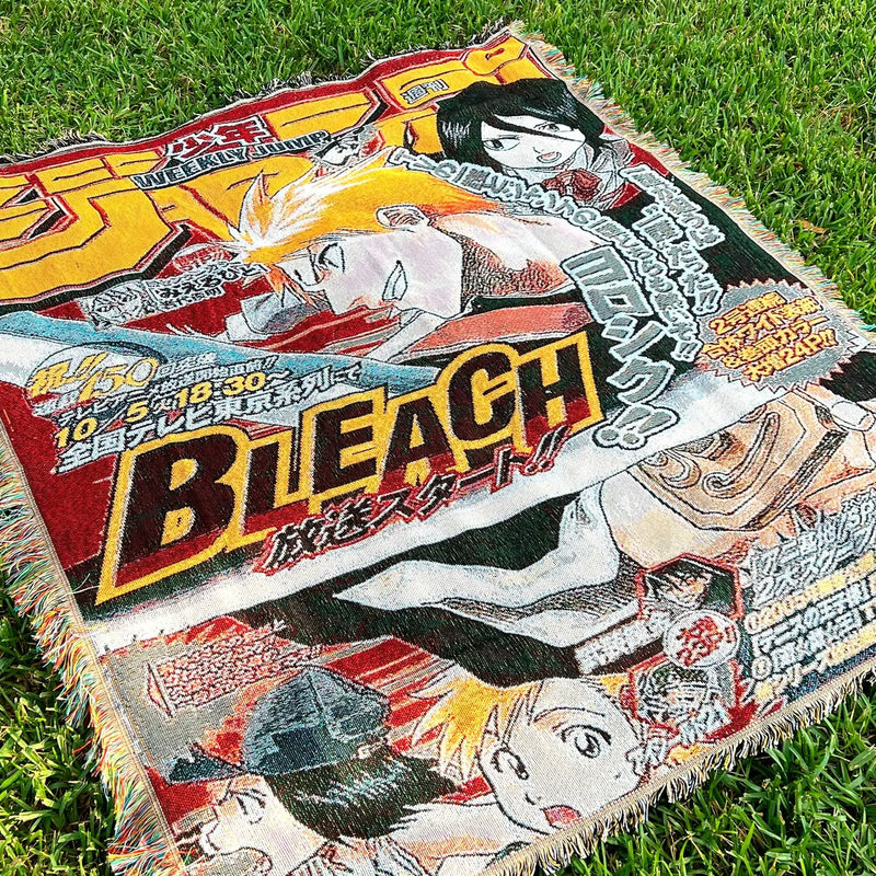 Bleach Woven Tapestry Blanket featuring Ichigo Kurosaki, Rukia Kuchiki, and the Soul Reapers in stunning, vibrant artwork. This high-quality tapestry captures the intense battles, spiritual themes, and dynamic energy of the iconic series, making it perfect for home decor, a cozy throw, or a thoughtful gift for fans. Celebrate the legacy of courage, loyalty, and the fight to protect the living and spirit worlds with this beautifully crafted piece that brings the world of Bleach into your space.