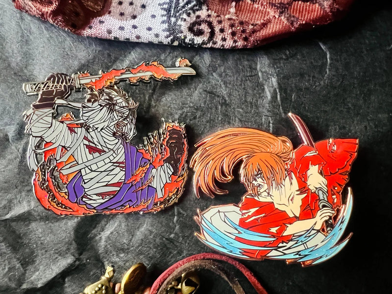 Rurouni Kenshin Enamel Pin Collection – Limited Edition Collectibles Featuring Characters from Rurouni Kenshin, such as Himura Kenshin. Premium Black Nickel Finish, Hard Enamel with Print Details, Numbered with Lasered Logo, Large 3 Inches (7.6 cm), Double Butterfly Clutch for Secure Attachment. Perfect Anime Merchandise for Rurouni Kenshin Fans, Collectors, and Enthusiasts. Includes Exclusive Himura Kenshin Design, Anime Accessories, Otaku Gifts, Anime Convention Collectibles, and Cosplay Accessories.