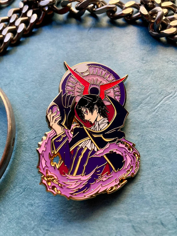 Lelouch Lamperouge Enamel Pin Collection – Limited Edition Collectibles Featuring Lelouch from Code Geass. Premium Black Nickel Finish, Hard Enamel with Print Details, Numbered with Lasered Logo, Large 3 Inches (7.6 cm), Double Butterfly Clutch for Secure Attachment. Perfect Anime Merchandise for Code Geass and Lelouch Lamperouge Fans, Collectors, and Enthusiasts. Includes Exclusive Lelouch Lamperouge Design, Anime Accessories, Otaku Gifts, Anime Convention Collectibles, and Cosplay Accessories.