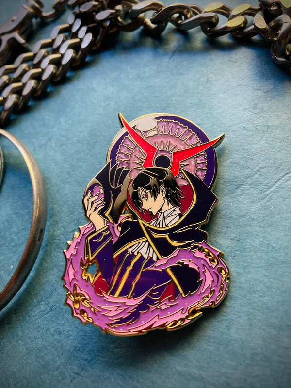 Lelouch Lamperouge Enamel Pin Collection – Limited Edition Collectibles Featuring Lelouch from Code Geass. Premium Black Nickel Finish, Hard Enamel with Print Details, Numbered with Lasered Logo, Large 3 Inches (7.6 cm), Double Butterfly Clutch for Secure Attachment. Perfect Anime Merchandise for Code Geass and Lelouch Lamperouge Fans, Collectors, and Enthusiasts. Includes Exclusive Lelouch Lamperouge Design, Anime Accessories, Otaku Gifts, Anime Convention Collectibles, and Cosplay Accessories.