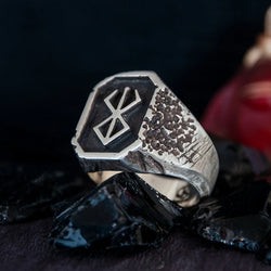 Brand of Sacrifice Ring inspired by Berserk anime and manga – Guts and Casca collectible jewelry crafted in solid 925 sterling silver with an antique, dark finish. Perfect for anime fans, Kentaro Miura enthusiasts, and lovers of the Berserk universe. Custom-made ring sizes for apostles, strugglers, and fans of the Eclipse saga. High-quality anime merchandise for true Berserk fandom.