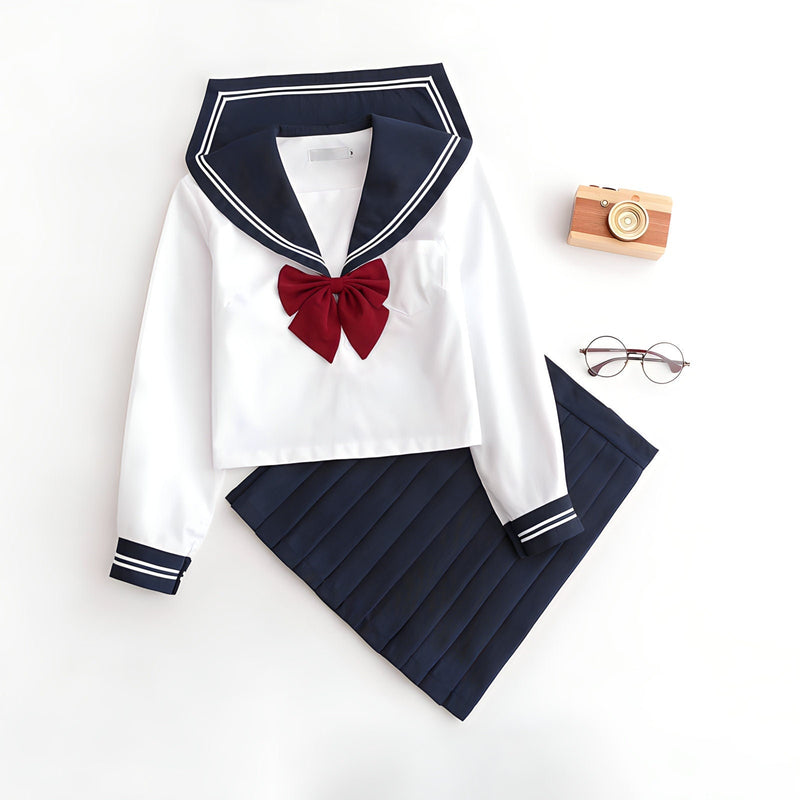 Buy Authentic Japanese Sailor School Uniform Set – Sailor Fuku Cosplay Outfit with JK Uniform Skirt, Sailor Suit Top, and Bowtie – Perfect for Anime Fans, Conventions, Festivals, and Everyday Wear – Comfortable Linen Nylon Blend – Black & White Design with Long & Short Sleeve Options – Classic Seifuku Style for Cosplay, Otaku Fashion, and Roleplay – Limited Edition Iconic Anime Schoolgirl Look – Must-Have Cosplay Costume for Anime Lovers – Versatile, Durable, and Stylish Anime Apparel