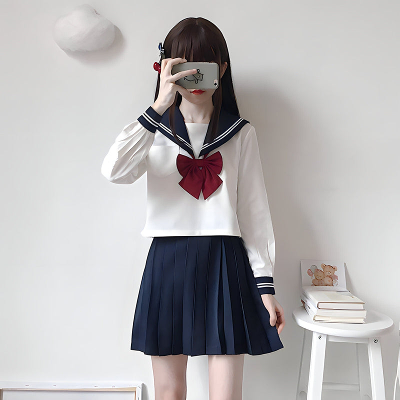 Buy Authentic Japanese Sailor School Uniform Set – Sailor Fuku Cosplay Outfit with JK Uniform Skirt, Sailor Suit Top, and Bowtie – Perfect for Anime Fans, Conventions, Festivals, and Everyday Wear – Comfortable Linen Nylon Blend – Black & White Design with Long & Short Sleeve Options – Classic Seifuku Style for Cosplay, Otaku Fashion, and Roleplay – Limited Edition Iconic Anime Schoolgirl Look – Must-Have Cosplay Costume for Anime Lovers – Versatile, Durable, and Stylish Anime Apparel