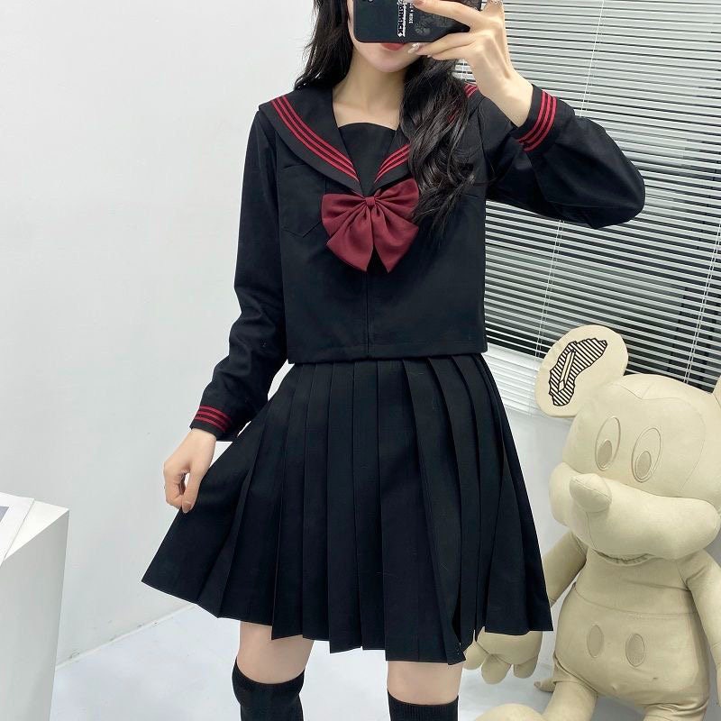 Buy Authentic Japanese Sailor School Uniform Set – Sailor Fuku Cosplay Outfit with JK Uniform Skirt, Sailor Suit Top, and Bowtie – Perfect for Anime Fans, Conventions, Festivals, and Everyday Wear – Comfortable Linen Nylon Blend – Black & White Design with Long & Short Sleeve Options – Classic Seifuku Style for Cosplay, Otaku Fashion, and Roleplay – Limited Edition Iconic Anime Schoolgirl Look – Must-Have Cosplay Costume for Anime Lovers – Versatile, Durable, and Stylish Anime Apparel