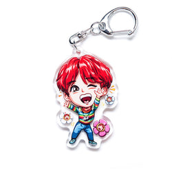 Premium BTS acrylic keychain featuring double-sided designs of all seven members: RM, Jin, Suga, J-Hope, Jimin, V, and Jungkook. Vibrant, scratch-resistant colors with a stylish glitter epoxy coating. Perfect for accessorizing backpacks, lanyards, and Ita bags. Durable silver D-clasp ensures long-lasting use. A must-have collectible and the perfect gift for ARMY and K-pop enthusiasts