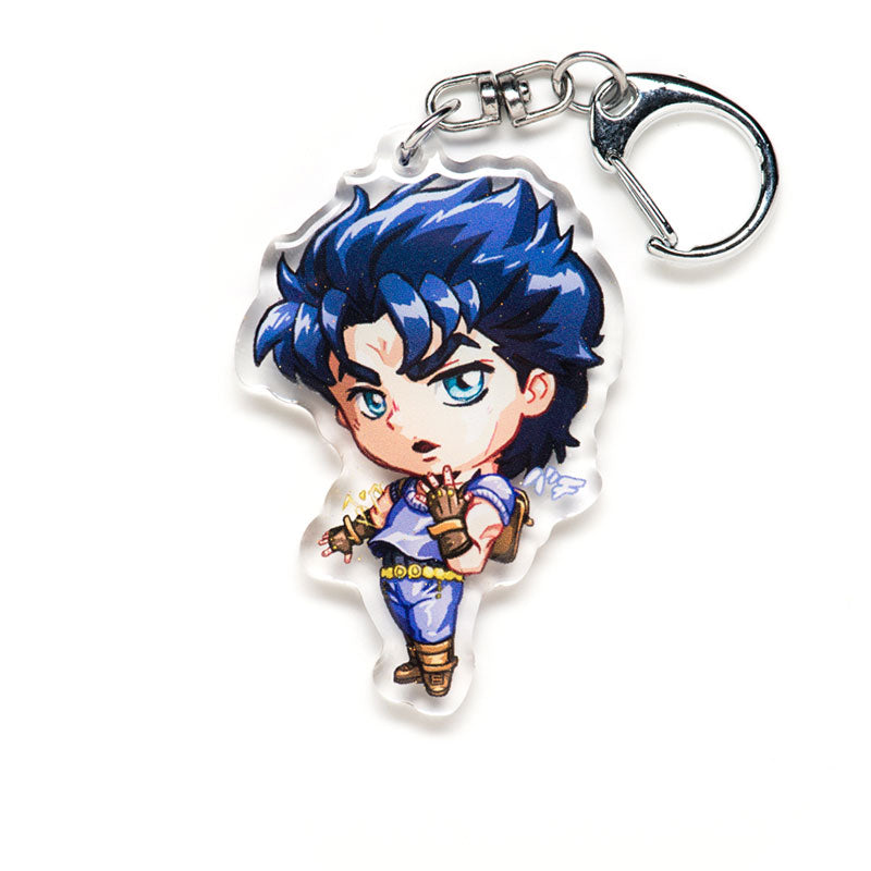 Buy JoJo's Bizarre Adventure acrylic keychain featuring iconic characters like Jotaro, Dio, and Star Platinum. This premium 4-inch keychain with a 2.4-inch anime figure offers vibrant, scratch-resistant colors and a glitter epoxy coating. Ideal for keychains, backpacks, lanyards, and Ita bags. A limited edition design perfect for JoJo's Bizarre Adventure fans, otaku, and anime collectors. Includes a durable silver D-clasp for long-lasting use. Perfect anime gift for JoJo enthusiasts