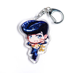 Buy JoJo's Bizarre Adventure acrylic keychain featuring iconic characters like Jotaro, Dio, and Star Platinum. This premium 4-inch keychain with a 2.4-inch anime figure offers vibrant, scratch-resistant colors and a glitter epoxy coating. Ideal for keychains, backpacks, lanyards, and Ita bags. A limited edition design perfect for JoJo's Bizarre Adventure fans, otaku, and anime collectors. Includes a durable silver D-clasp for long-lasting use. Perfect anime gift for JoJo enthusiasts