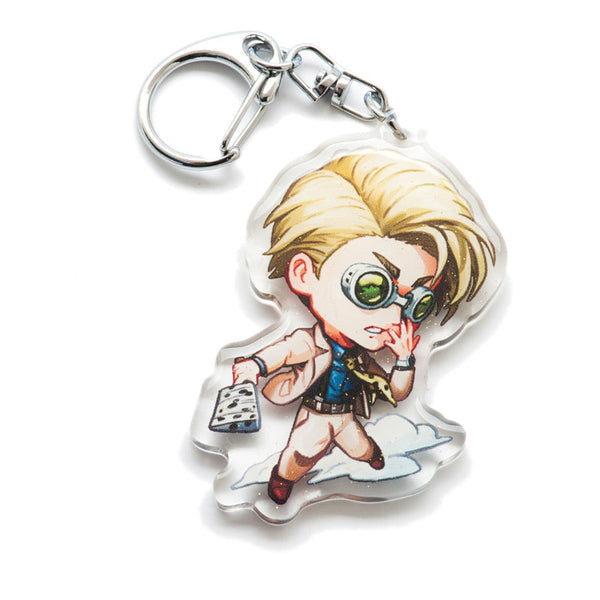 Must-have Jujutsu Kaisen acrylic keychain with double-sided designs of Yuji, Gojo, and Nobara. Vibrant, scratch-resistant colors and glitter epoxy coating make it stand out. Perfect for backpacks, lanyards, and Ita bags. Durable silver D-clasp ensures long-lasting quality. A limited edition collectible and the perfect gift for anime fans and collectors