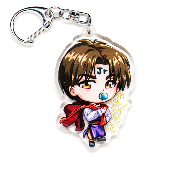 Classic Yu Yu Hakusho acrylic keychain featuring double-sided designs of Yusuke, Kurama, Hiei, Kuwabara, and Botan. Bold, vibrant, scratch-resistant colors with a glitter epoxy coating for an eye-catching look. Perfect for accessorizing backpacks, lanyards, and Ita bags. Durable silver D-clasp ensures long-lasting quality. A must-have collectible and the perfect gift for Yu Yu Hakusho fans and anime lovers!