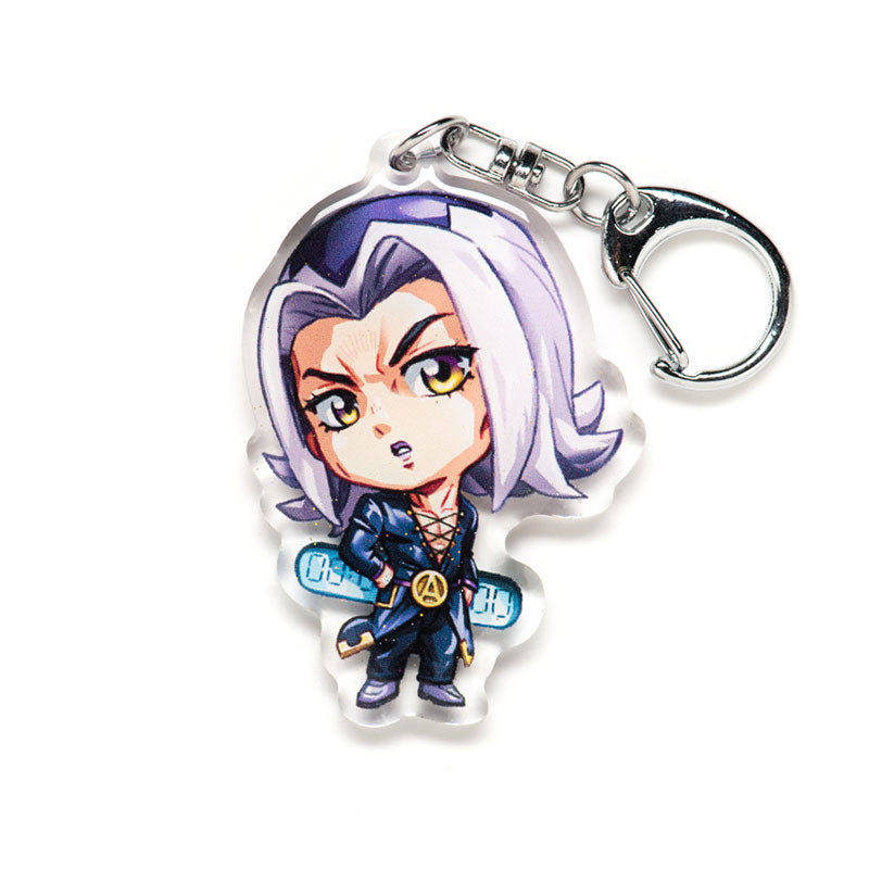 Buy JoJo's Bizarre Adventure acrylic keychain featuring iconic characters like Jotaro, Dio, and Star Platinum. This premium 4-inch keychain with a 2.4-inch anime figure offers vibrant, scratch-resistant colors and a glitter epoxy coating. Ideal for keychains, backpacks, lanyards, and Ita bags. A limited edition design perfect for JoJo's Bizarre Adventure fans, otaku, and anime collectors. Includes a durable silver D-clasp for long-lasting use. Perfect anime gift for JoJo enthusiasts