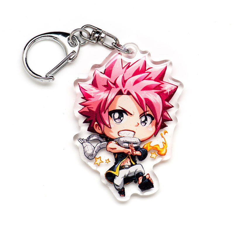 Buy Fairy Tail acrylic keychain featuring beloved characters like Natsu, Lucy, and Happy. This premium 4-inch keychain with a 2.4-inch anime figure offers vibrant, scratch-resistant colors and a glitter epoxy coating. Ideal for keychains, backpacks, lanyards, and Ita bags. A limited edition design perfect for Fairy Tail collectors, otaku, and anime fans. Includes a durable silver D-clasp for long-lasting use. Perfect anime gift.