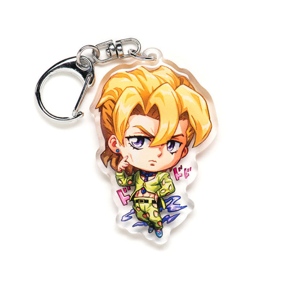 Buy JoJo's Bizarre Adventure acrylic keychain featuring iconic characters like Jotaro, Dio, and Star Platinum. This premium 4-inch keychain with a 2.4-inch anime figure offers vibrant, scratch-resistant colors and a glitter epoxy coating. Ideal for keychains, backpacks, lanyards, and Ita bags. A limited edition design perfect for JoJo's Bizarre Adventure fans, otaku, and anime collectors. Includes a durable silver D-clasp for long-lasting use. Perfect anime gift for JoJo enthusiasts