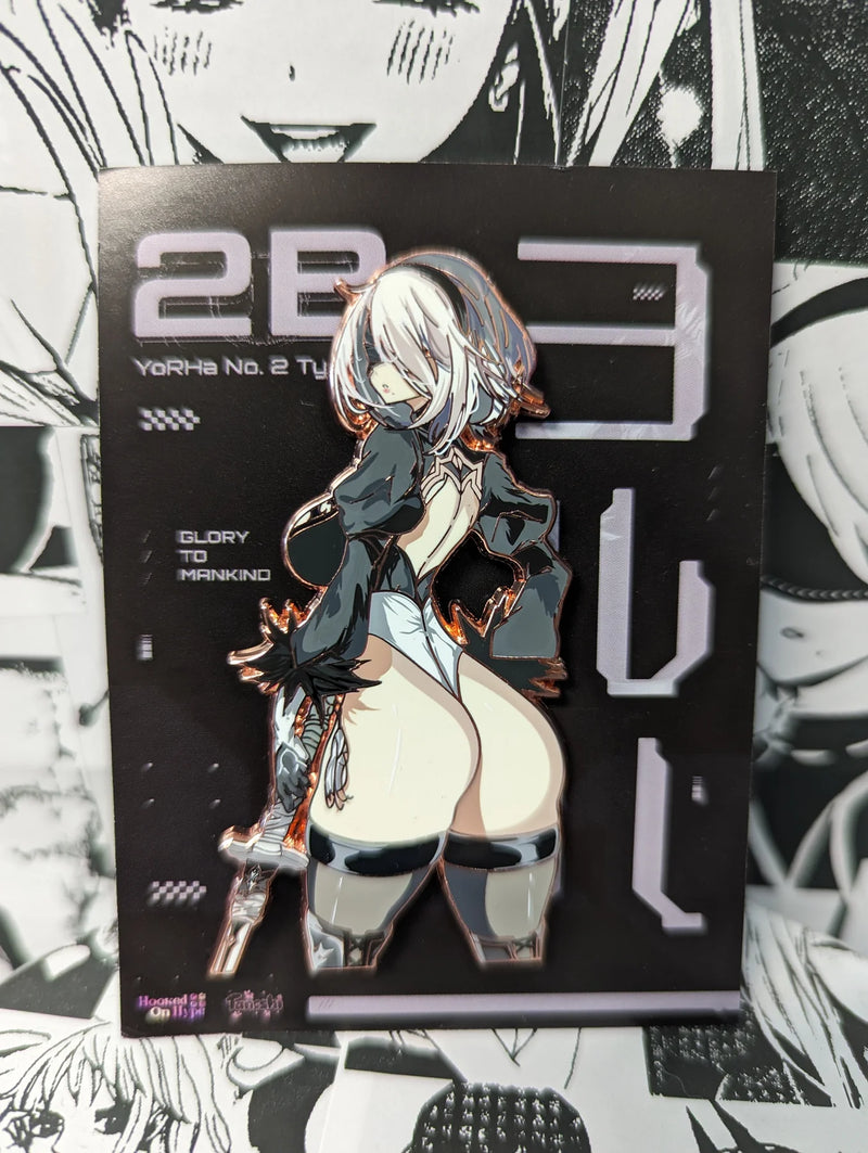 2B Enamel Pin Collection – Limited Edition Collectibles Featuring 2B from NieR: Automata. Premium Black Nickel Finish, Hard Enamel with Print Details, Numbered with Lasered Logo, Large 3 Inches (7.6 cm), Double Butterfly Clutch for Secure Attachment. Perfect Anime Merchandise for NieR: Automata and 2B Fans, Collectors, and Enthusiasts. Includes Exclusive 2B Design, Anime Accessories, Otaku Gifts, Anime Convention Collectibles, and Cosplay Accessories.