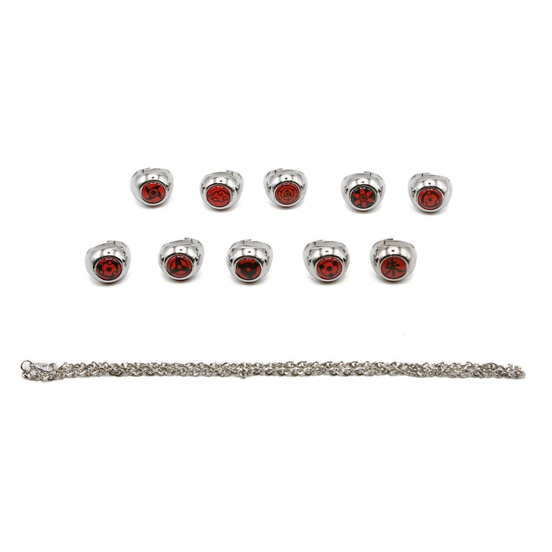 Naruto Shippuden Akatsuki rings deluxe box set, premium Naruto ring collection, stainless steel anime cosplay jewelry, Akatsuki cosplay props, Itachi Pain Deidara Kisame Sasori Konan Zetsu Hidan Kakuzu Tobi Orochimaru Nagato rings, Naruto Shippuden deluxe collector’s box, otaku anime gift set, Comic Con cosplay accessories