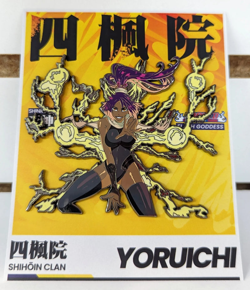 Yoruichi Shihouin Enamel Pin Collection – Limited Edition Collectibles Featuring Yoruichi from Bleach. Premium Black Nickel Finish, Hard Enamel with Print Details, Numbered with Lasered Logo, Large 3 Inches (7.6 cm), Double Butterfly Clutch for Secure Attachment. Perfect Anime Merchandise for Bleach and Yoruichi Fans, Collectors, and Enthusiasts. Includes Exclusive Yoruichi Shihouin Design, Anime Accessories, Otaku Gifts, Anime Convention Collectibles, and Cosplay Accessories.