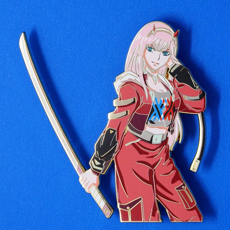 Zero Two Enamel Pin Collection – Limited Edition Collectibles Featuring Zero Two from Darling in the Franxx. Premium Black Nickel Finish, Hard Enamel with Print Details, Numbered with Lasered Logo, Large 3 Inches (7.6 cm), Double Butterfly Clutch for Secure Attachment. Perfect Anime Merchandise for Darling in the Franxx and Zero Two Fans, Collectors, and Enthusiasts. Includes Exclusive Zero Two Design, Anime Accessories, Otaku Gifts, Anime Convention Collectibles, and Cosplay Accessories.