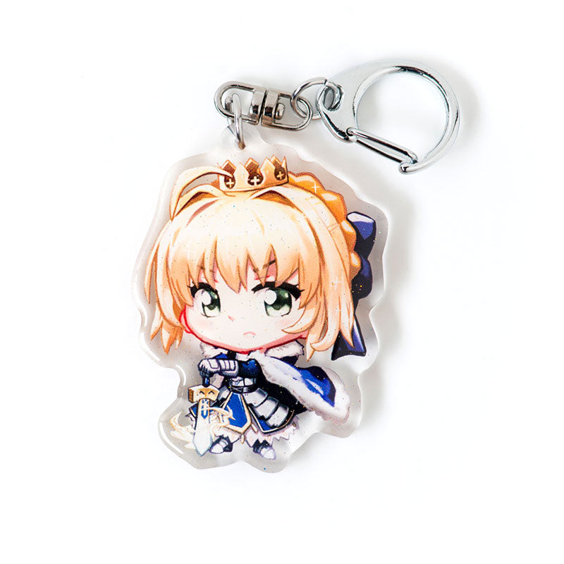 Buy Fate/Type-Moon acrylic keychain featuring iconic characters like Saber, Shirou, and Rin. This premium 4-inch keychain with a 2.4-inch anime figure offers vibrant, scratch-resistant colors and a glitter epoxy coating. Ideal for keychains, backpacks, lanyards, and Ita bags. A limited edition design perfect for Fate series collectors, Type-Moon fans, and anime enthusiasts. Includes a durable silver D-clasp for long-lasting use. Perfect anime gift