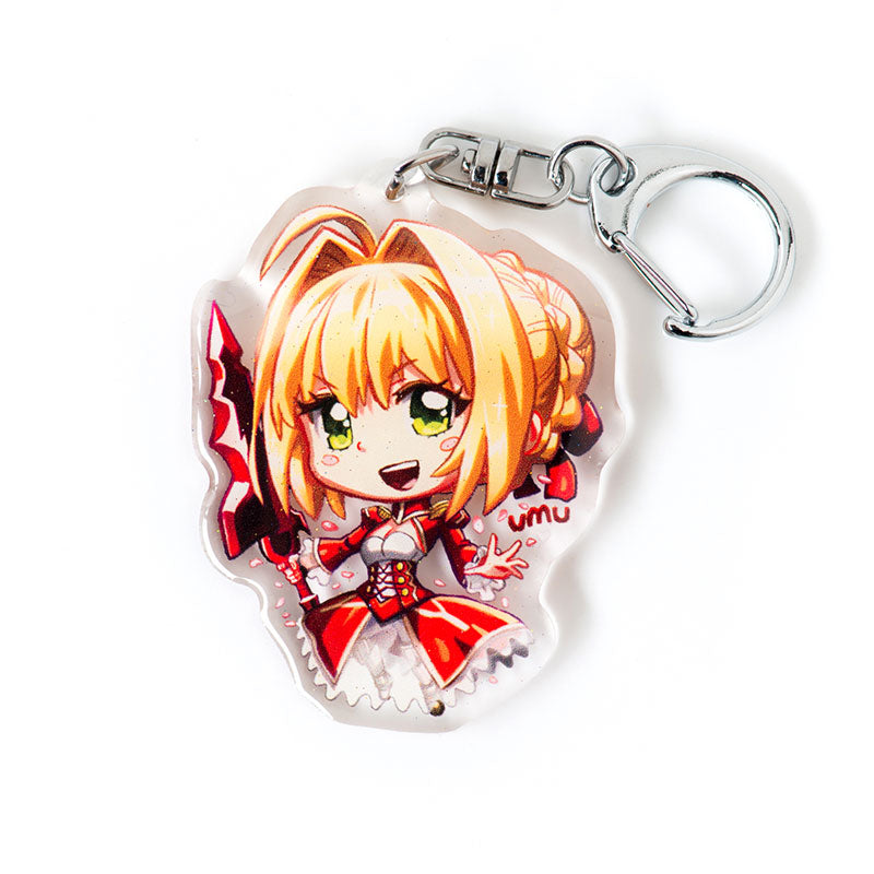 Buy Fate/Type-Moon acrylic keychain featuring iconic characters like Saber, Shirou, and Rin. This premium 4-inch keychain with a 2.4-inch anime figure offers vibrant, scratch-resistant colors and a glitter epoxy coating. Ideal for keychains, backpacks, lanyards, and Ita bags. A limited edition design perfect for Fate series collectors, Type-Moon fans, and anime enthusiasts. Includes a durable silver D-clasp for long-lasting use. Perfect anime gift