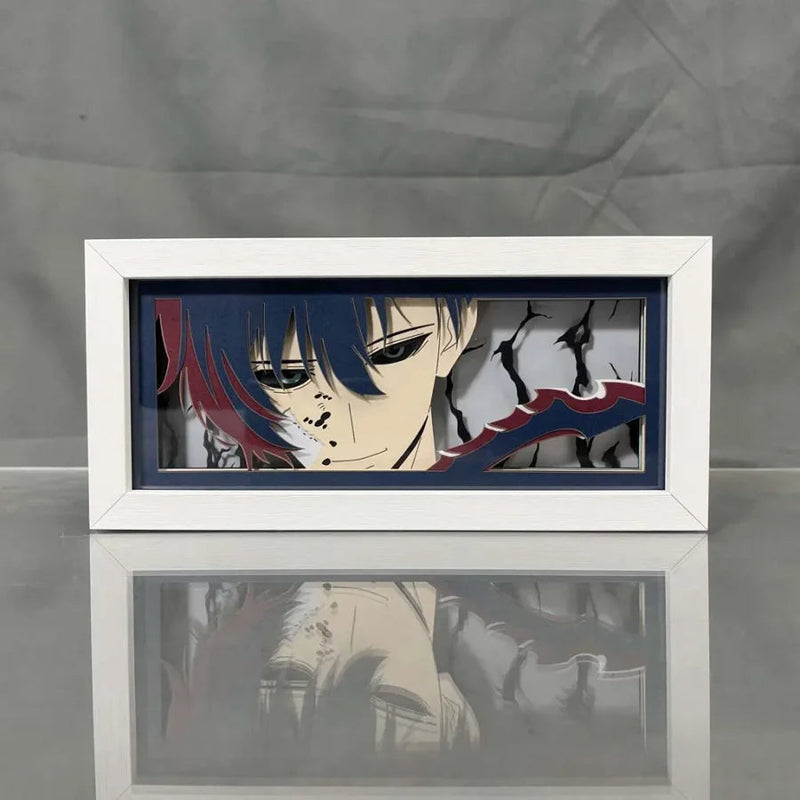 Custom Solo Leveling anime light box with 3D paper carving and RGB LED lights featuring Sung Jinwoo. Remote-controlled colors create a dynamic Shadow Monarch-inspired ambiance, perfect for anime decor, collectors, and gaming setups. Handmade and ideal for Solo Leveling fans, this unique piece makes a great gift for birthdays, Christmas, and anime lovers. Perfect for desks, bedrooms, and themed spaces.