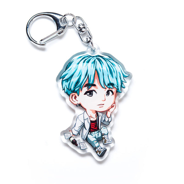 Premium BTS acrylic keychain featuring double-sided designs of all seven members: RM, Jin, Suga, J-Hope, Jimin, V, and Jungkook. Vibrant, scratch-resistant colors with a stylish glitter epoxy coating. Perfect for accessorizing backpacks, lanyards, and Ita bags. Durable silver D-clasp ensures long-lasting use. A must-have collectible and the perfect gift for ARMY and K-pop enthusiasts