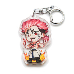 Must-have Jujutsu Kaisen acrylic keychain with double-sided designs of Yuji, Gojo, and Nobara. Vibrant, scratch-resistant colors and glitter epoxy coating make it stand out. Perfect for backpacks, lanyards, and Ita bags. Durable silver D-clasp ensures long-lasting quality. A limited edition collectible and the perfect gift for anime fans and collectors