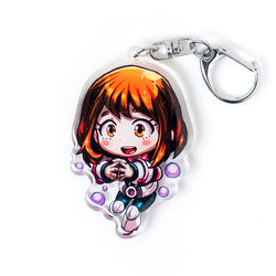 Exclusive My Hero Academia acrylic keychain featuring double-sided designs of fan favorites like Deku, Bakugo, and Todoroki. Eye-catching, vibrant, scratch-resistant colors with glitter epoxy coating. Ideal for backpacks, lanyards, and Ita bags. Durable silver D-clasp for lasting use. Perfect collectible and gift for anime fans and MHA lovers!