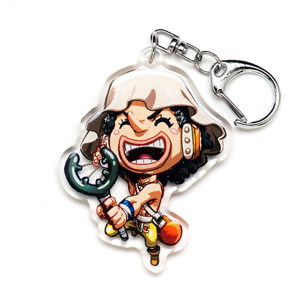 Limited edition One Piece acrylic keychain featuring double-sided designs of Luffy, Zoro, and Nami. Bold, vibrant colors with a scratch-resistant finish and glitter epoxy coating. Perfect for decorating backpacks, lanyards, and Ita bags. Durable silver D-clasp ensures long-lasting use. A must-have collectible and gift for anime fans and One Piece enthusiasts!