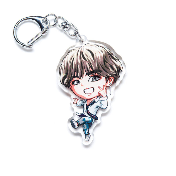 Premium BTS acrylic keychain featuring double-sided designs of all seven members: RM, Jin, Suga, J-Hope, Jimin, V, and Jungkook. Vibrant, scratch-resistant colors with a stylish glitter epoxy coating. Perfect for accessorizing backpacks, lanyards, and Ita bags. Durable silver D-clasp ensures long-lasting use. A must-have collectible and the perfect gift for ARMY and K-pop enthusiasts