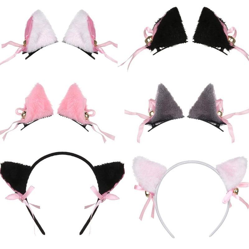 Kawaii Neko Cat Ears Choker Collar Necktie Bowtie Cosplay Halloween Party Headband Heart Girl Maid Anime Lolita Ribbon Pink Costume Animal Fox Long Fu Hair Clips