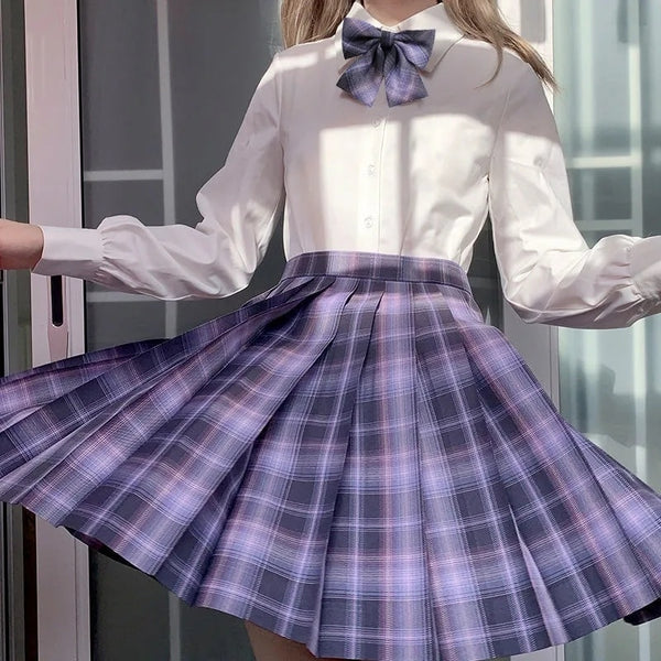 JK Harajuku Highschool Girl Uniform Skirts Anime Japan Korea Idol Bow Tie Necktie Cute Kawaii Skirt Harajuku JK Uniform Plaid Skirt Pleat High Waisted Skirt Harajuku Plaid Skirt Kawaii Skirt Japanese Clothing Kawaii Fashion High School Girl