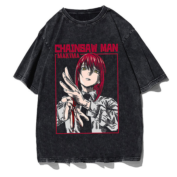 Chainsaw Man Aki Power Denji Pochita Makima Himeno Reze Kon Streetwear Y2K Classic Vintage Retro Washed Anime T-Shirt Tee Harajuku Streetwear Mang Aesthetic Handmade Japanese Culture JK Casual Printed Anime Pattern Cosplay Comic Con Festival Gift Apparel Clothing Heavy Cotton Oversized Tee Tokyo Otaku Weeb Fashion